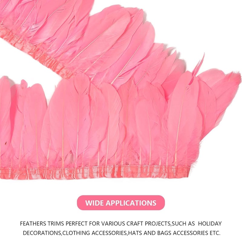 MAOFENG 2 Yards Natural Goose Feathers Trim Sewing Fringe Fashion Dress Sewing 6-8inch for DIY Handicrafts Costumes Decoration,Pink - Image 4